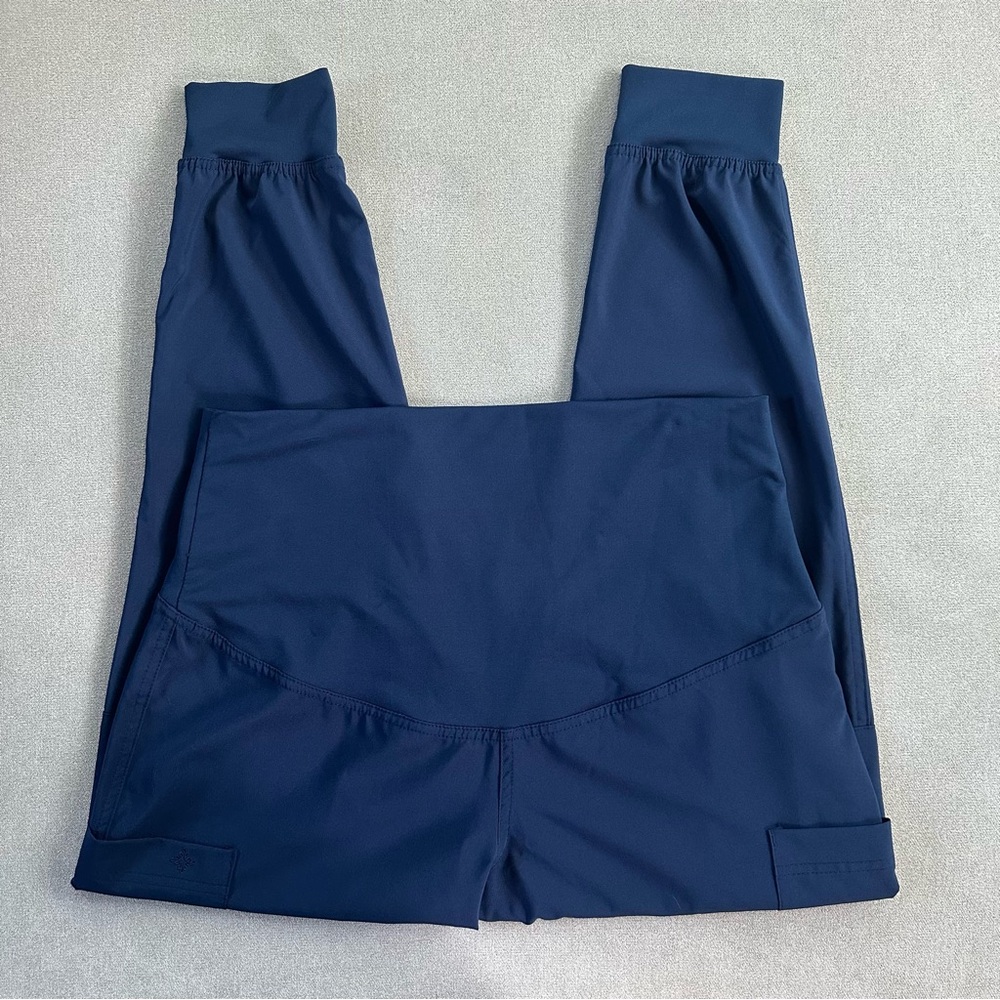 Med Couture Navy Blue Maternity Jogger Scrub Pants. Medium Petite. Minor flaw.